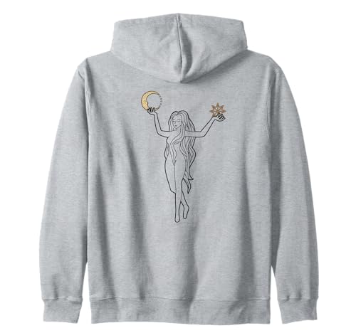 Mädchen-Silhouette mit Mond und Stern in den Händen, Tarot-inspiriert Kapuzenjacke von Boho Style Tarot Inspired Girl Silhouette Moon