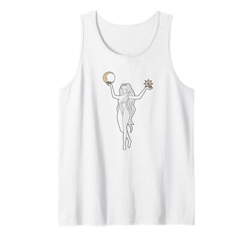 Mädchen-Silhouette mit Mond und Stern in den Händen, Tarot-inspiriert Tank Top Mädchen-Silhouette mit Mond und Stern in den Händen, Tarot-inspiriert Tank Top von Boho Style Tarot Inspired Girl Silhouette Moon
