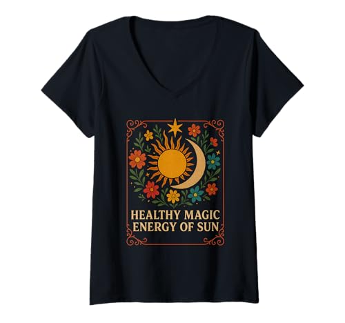 Damen Magische Energie der Sonne, Sterne & Mond Boho Graphic T-Shirt mit V-Ausschnitt Damen Magische Energie der Sonne, Sterne & Mond Boho Graphic T-Shirt mit V-Ausschnitt von Boho T-Shirt