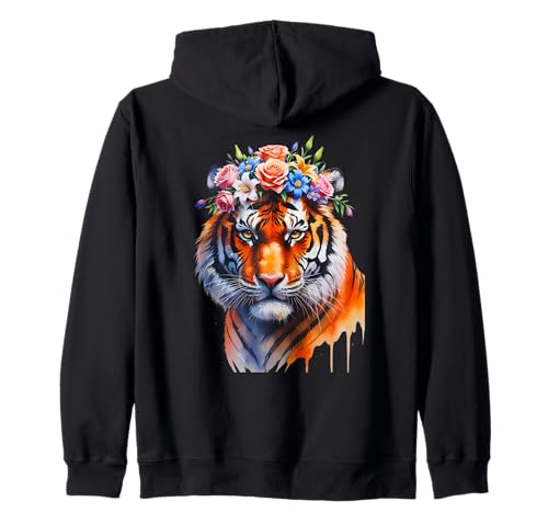Atemberaubender Tiger Floral Art Spirit Tier Tiger Mädchen Geburtstag Kapuzenjacke von Boho Tiger Wildlife floral illustration Zoo Cats