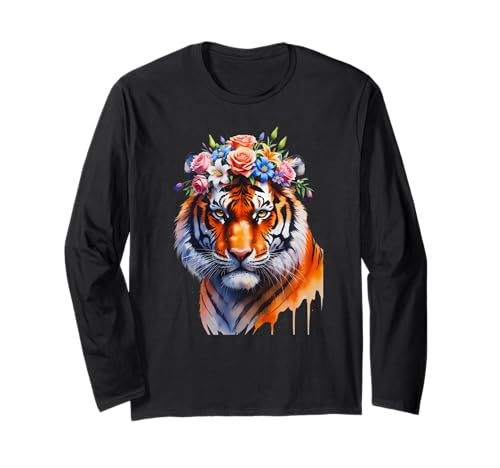 Atemberaubender Tiger Floral Art Spirit Tier Tiger Mädchen Geburtstag Langarmshirt von Boho Tiger Wildlife floral illustration Zoo Cats