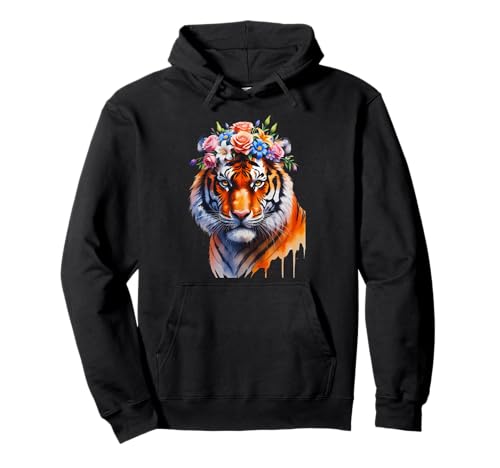 Atemberaubender Tiger Floral Art Spirit Tier Tiger Mädchen Geburtstag Pullover Hoodie von Boho Tiger Wildlife floral illustration Zoo Cats