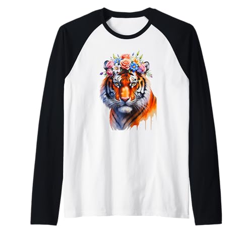 Atemberaubender Tiger Floral Art Spirit Tier Tiger Mädchen Geburtstag Raglan von Boho Tiger Wildlife floral illustration Zoo Cats