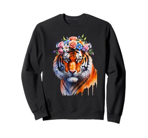 Atemberaubender Tiger Floral Art Spirit Tier Tiger Mädchen Geburtstag Sweatshirt von Boho Tiger Wildlife floral illustration Zoo Cats