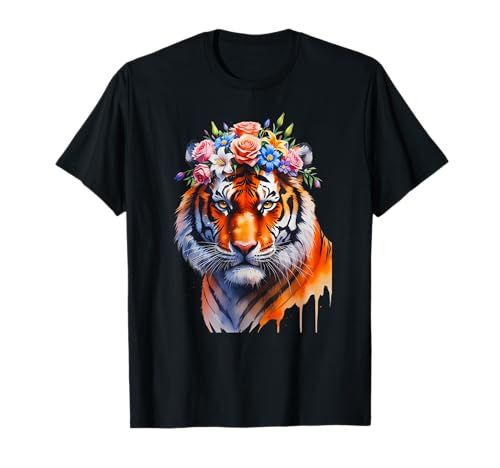 Atemberaubender Tiger Floral Art Spirit Tier Tiger Mädchen Geburtstag T-Shirt von Boho Tiger Wildlife floral illustration Zoo Cats