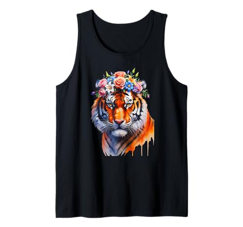 Atemberaubender Tiger Floral Art Spirit Tier Tiger Mädchen Geburtstag Tank Top von Boho Tiger Wildlife floral illustration Zoo Cats