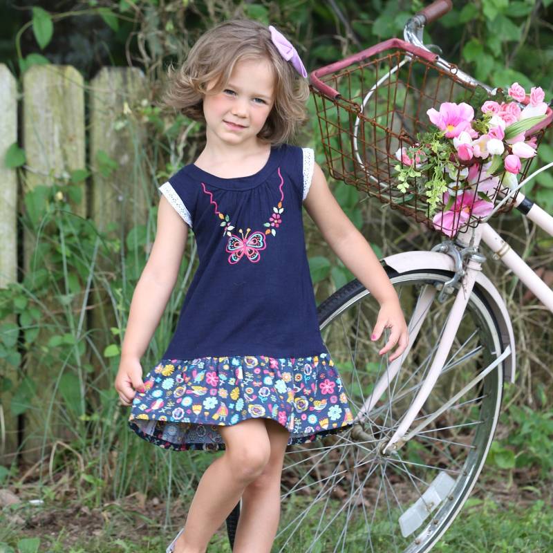 Schmetterling Navy Baumwollkleid Für Mädchen Kleinkind - Hand Bestickt von BohoBabyMIAndes