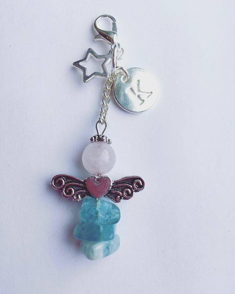 Personalisierter Edelstein Planer Charm, Aquamarin, Amethyst, Schutzengel Reißverschluss Initialschmuck, Citrin, Blauer Spitzenachat von BohoBeadsEtsyShop