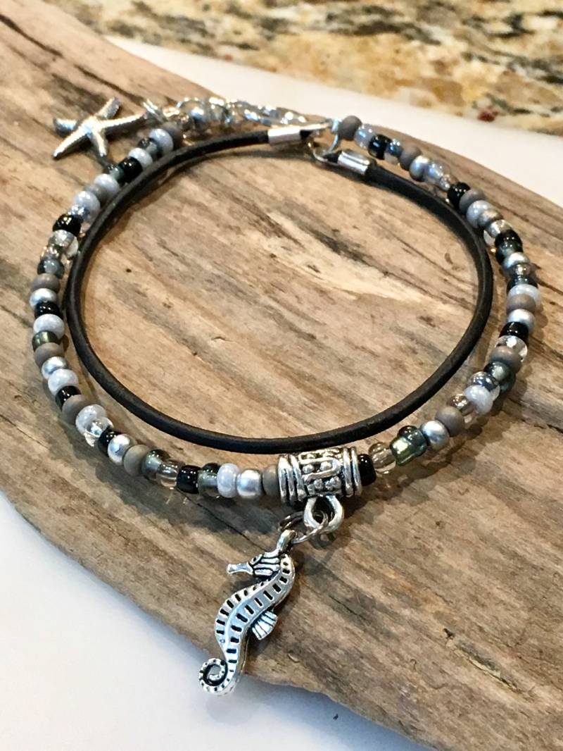 Ankle Armband, Beach Boho Strand Style, Schwarz Und Silber Seepferdchen, Seestern Charm Wählen Sie Ihren Charme Ankle Armband, Beach Boho Strand Style, Schwarz Und Silber Seepferdchen, Seestern Charm Wählen Sie Ihren Charme von BohoBlissCreations