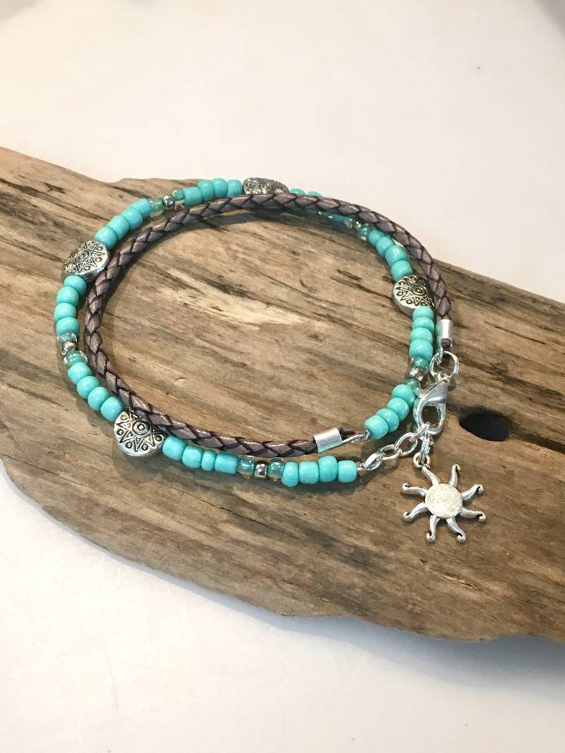Ankle Armband, Boho Beach Style, Türkis, Aqua Blau, Silber, Leder Charm Armband Meer, Wählen Sie Charme Ankle Armband, Boho Beach Style, Türkis, Aqua Blau, Silber, Leder Charm Armband Meer, Wählen Sie Charme von BohoBlissCreations
