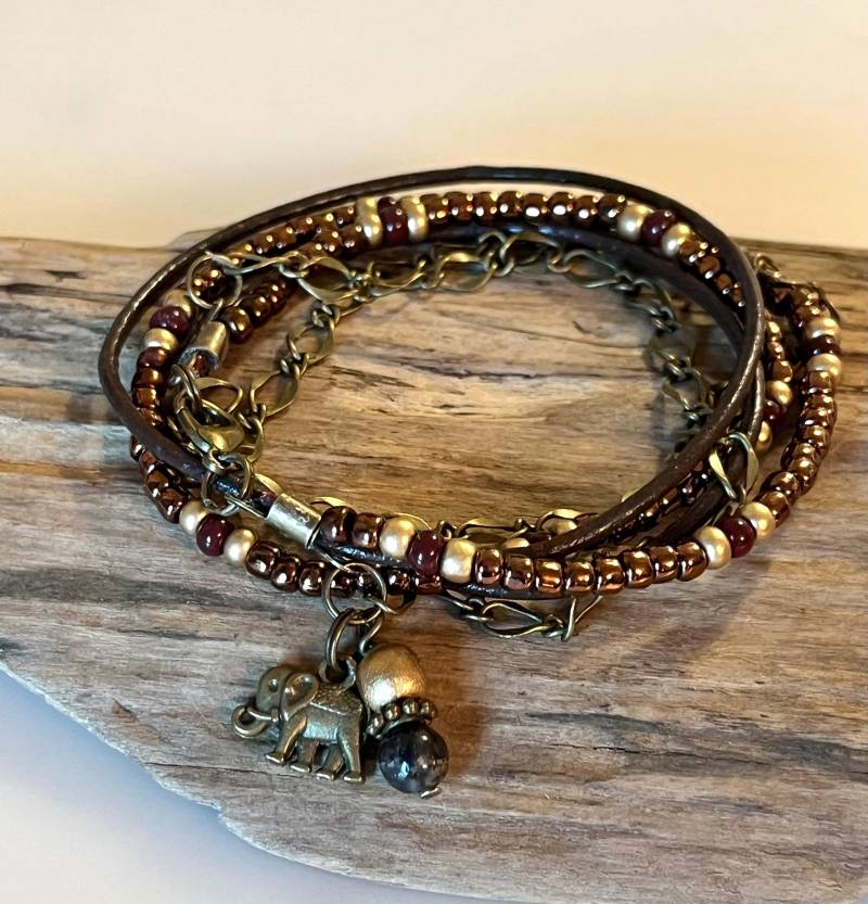 Boho Armband, Wickelarmband, Bronze, Gold, Braun, Kupfer Erdtöne, Custom Charm Double Wrap Boho Armband, Wickelarmband, Bronze, Gold, Braun, Kupfer Erdtöne, Custom Charm Double Wrap von BohoBlissCreations