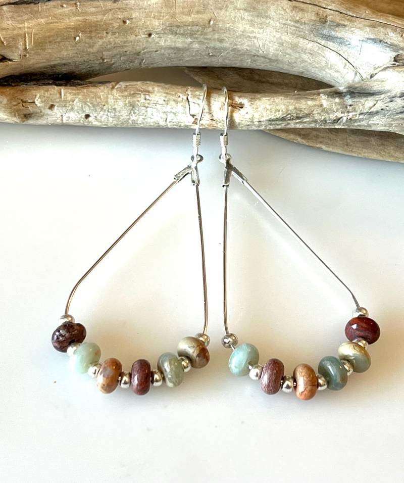 Creolen, Boho Style Teardrop Ohrringe, Jaspis Heilstein Silber, Echte Perlen Creolen, Boho Style Teardrop Ohrringe, Jaspis Heilstein Silber, Echte Perlen von BohoBlissCreations