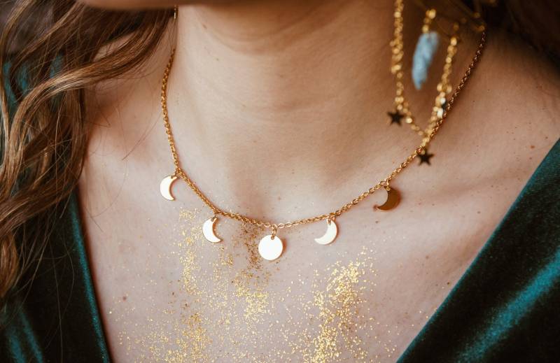 Mondphasen Golden | Oder Silber Halskette, Edelstahlreif Zierlich, Verträumt von BohoBreezeStudio
