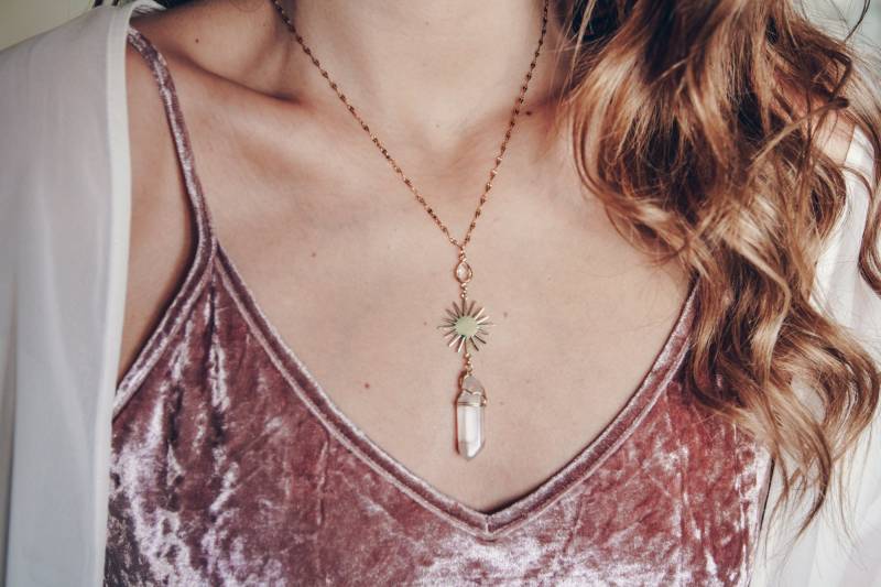 Sonne Und Kristall Quarz Halskette, Boho Sommer Verträumte Halskette von BohoBreezeStudio