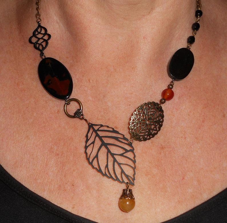Achat Messing Statement Kette Rustikaler Boho Schmuck von BohoChicGypsyJewelry