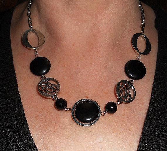 Boho Halskette Aus Schwarzem Onyx Handgemachter Statement Schmuck Silber von BohoChicGypsyJewelry