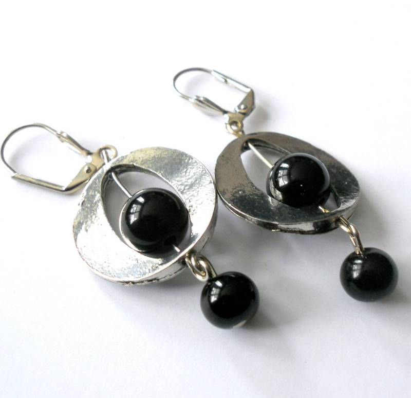 Handgemachte Boho Ohrringe Aus Schwarzem Onyx Silber-Edelsteinschmuck von BohoChicGypsyJewelry