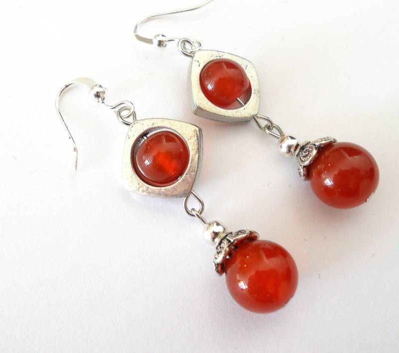 Handgemachte Karneol Tropfen Ohrringe Boho Silber Link Edelstein Schmuck von BohoChicGypsyJewelry