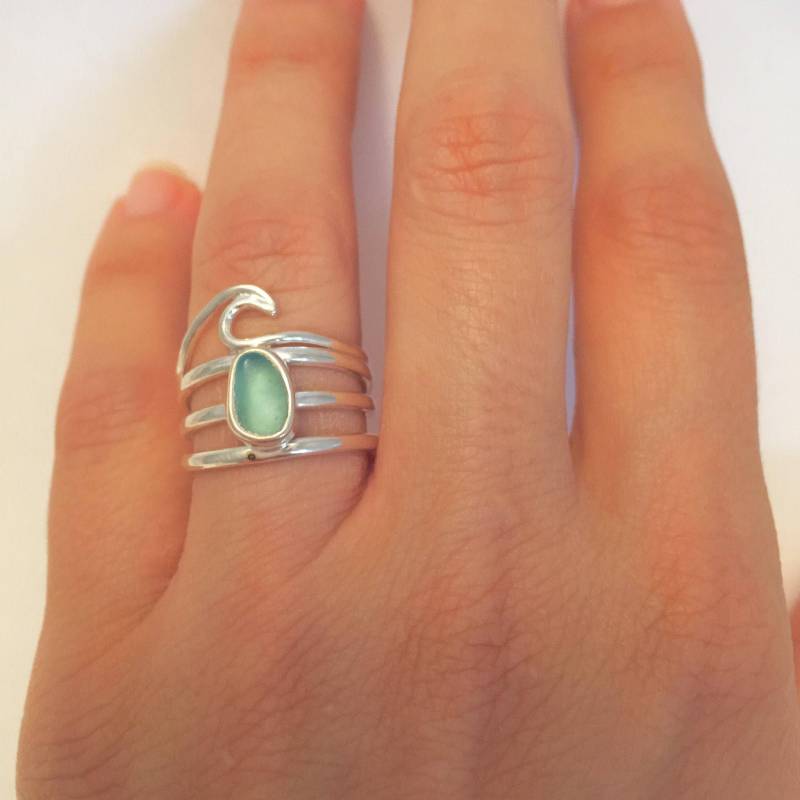 Mehrschichtiger Sterling Silber Wellenring Seeglas Ozean Statement Ring Mehrschichtiger Sterling Silber Wellenring Seeglas Ozean Statement Ring von BohoChicHawaii