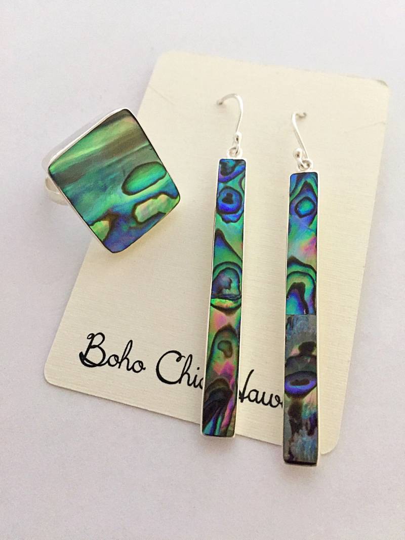 sterling Silber Abalone Baumeln Ohrringe Lange Skinny Paua Schmuck von BohoChicHawaii