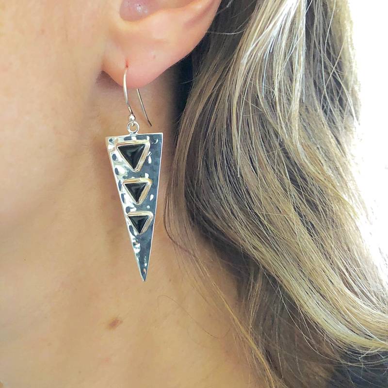 sterling Silber Dreieck Onyx Ohrringe sterling Silber Dreieck Onyx Ohrringe von BohoChicHawaii