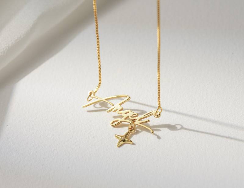 Namenskette Mit Stern-Anhänger Unterschriftenhalskette Personalisierte Geschenke Namenskette Mit Stern-Anhänger Unterschriftenhalskette Personalisierte Geschenke von BohoEcoPhilia