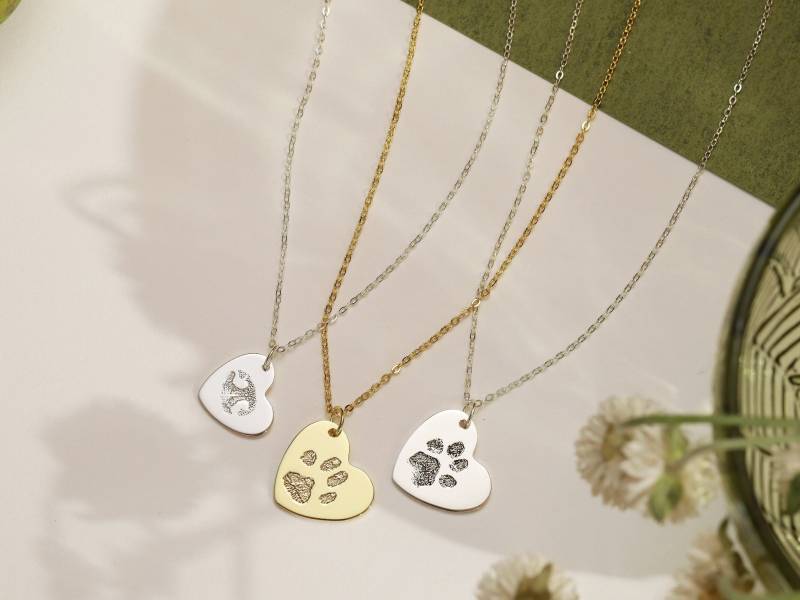 Pfote Abdruck Halskette Herz Haustier Anhänger Hundepfote Pfote Abdruck Halskette Herz Haustier Anhänger Hundepfote von BohoEcoPhilia