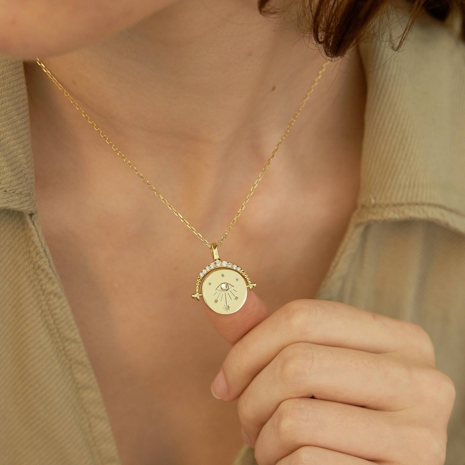 Spinner Anhänger Halskette Geschenk Für Sie Böser Blick Schmuck Schutz Freundschaft Boho von BohoEcoPhilia