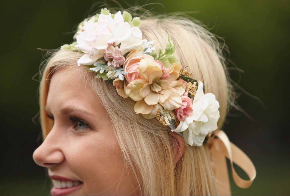 Blush Floral Brautkrone Rustikale Hochzeit Blumenkranz von BohoHaloCompany