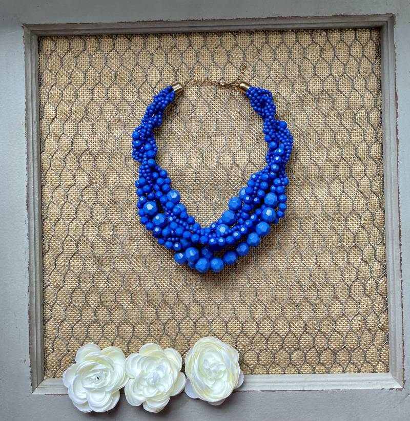 Kobalt Blau Multi Strang Cascade Bubble Perlen Bib Statement Halskette Mehr Farben von BohoJewelBoutique