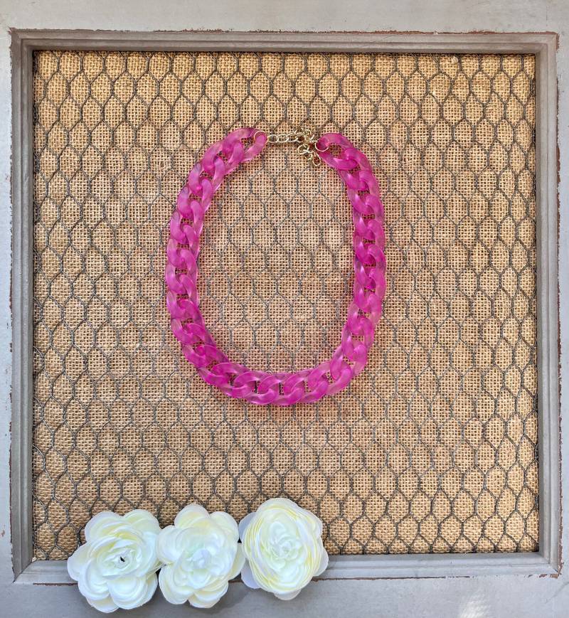 Rosa Mini Chunky Kette Glieder Harz Statement Verstellbare Halskette Mehr Farben Verfügbar von BohoJewelBoutique