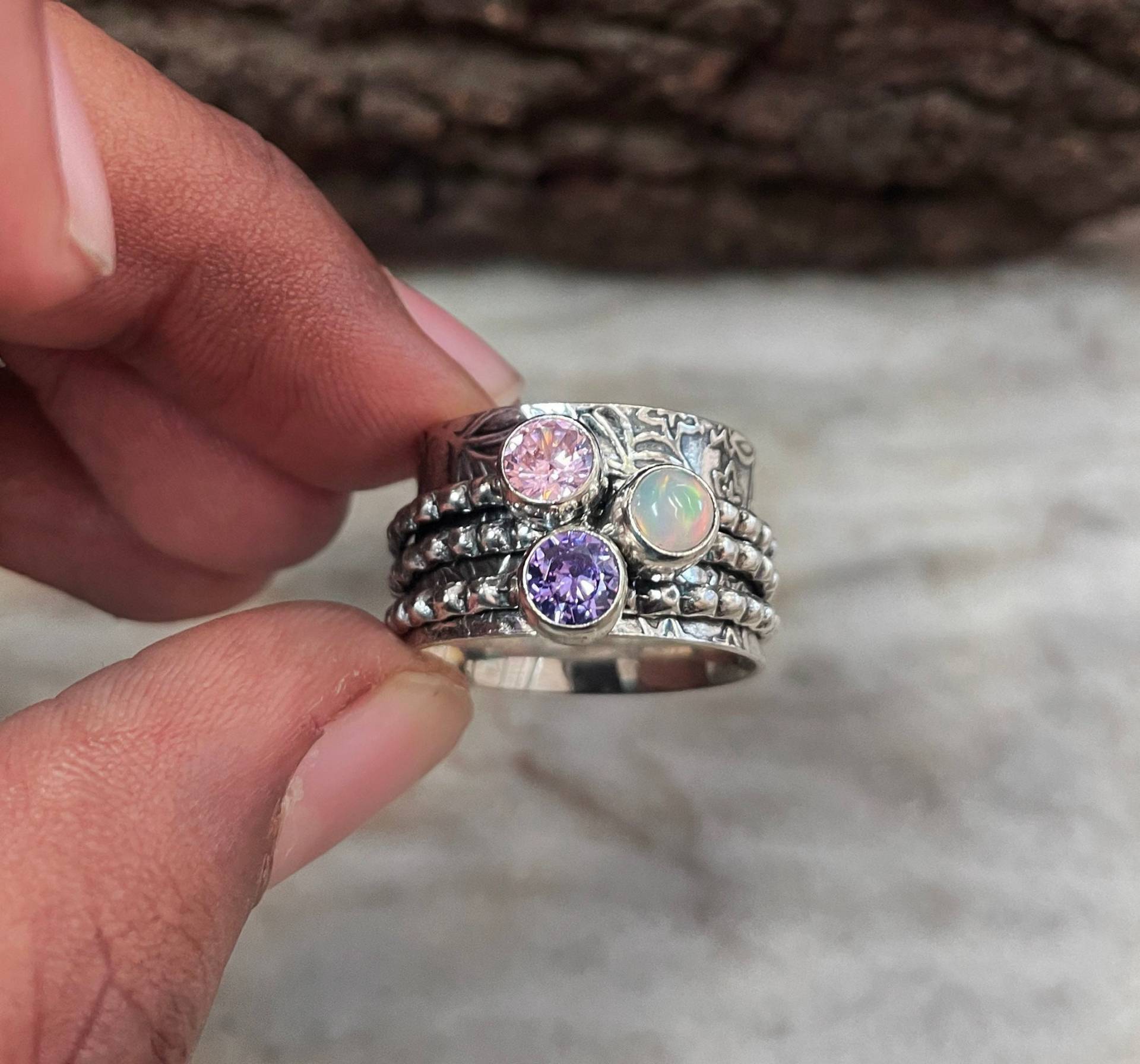Opal Ring, Rosenquarz Amethyst Spinner Daumenring, 925 Silber Meditation Naturstein, Edelstein Ring Opal Ring, Rosenquarz Amethyst Spinner Daumenring, 925 Silber Meditation Naturstein, Edelstein Ring von BohoMagicShop925