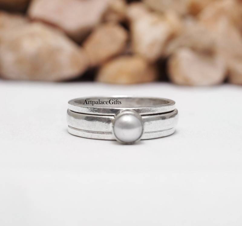 Perlenring, Angst Ring, Frauen Fidget 925 Silber Handgemachter Spinner Sorgen Perlenschmuck, Natürliche Perle von BohoMagicShop925