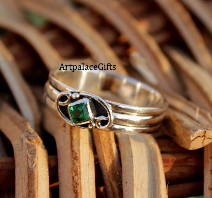 Smaragd Ring, 925 Sterling Silber Spinner Natürlicher Smaragd, Handgemachter Edelstein Schmuck, Fidget Boho Ring von BohoMagicShop925