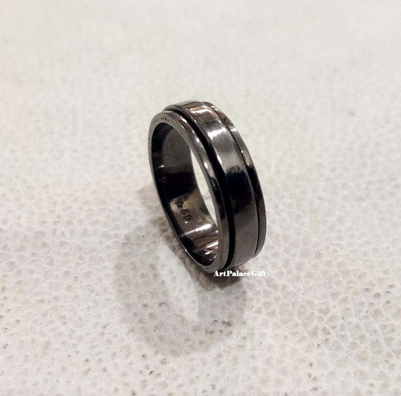 sterling Silber Ring, Angst Spinner Fidget Schwarz Daumen Versprechen Spin Beliebte Ring von BohoMagicShop925