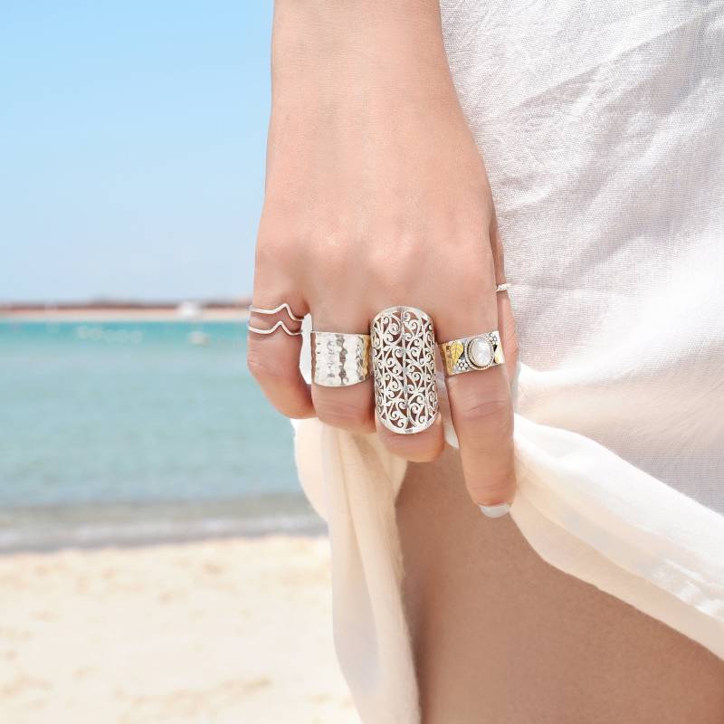 Filigraner Ring, Statement 925 Sterling Silber Boho, Boho Ringe Für Frauen, Lang Breit Groß Voller Finger Großer Klobiger Schmuck von BohoMagicSilver