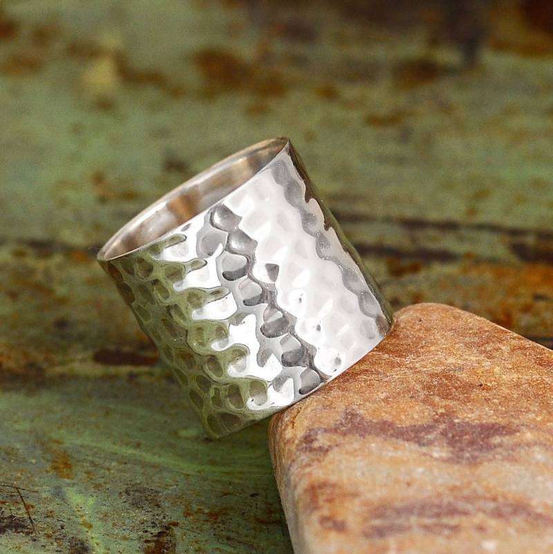 Manschette Ring - Sterling Silber Für Frauen, Gehämmert Statement Ring, Boho Einfachen Schmuck, Rohr Langer von BohoMagicSilver