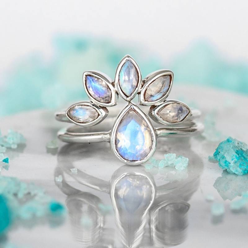 Mondstein Ringset, Stapelbare Ringe, Sterling Silber Ringe Für Frauen, Edelstein Ring, Boho Schmuck von BohoMagicSilver