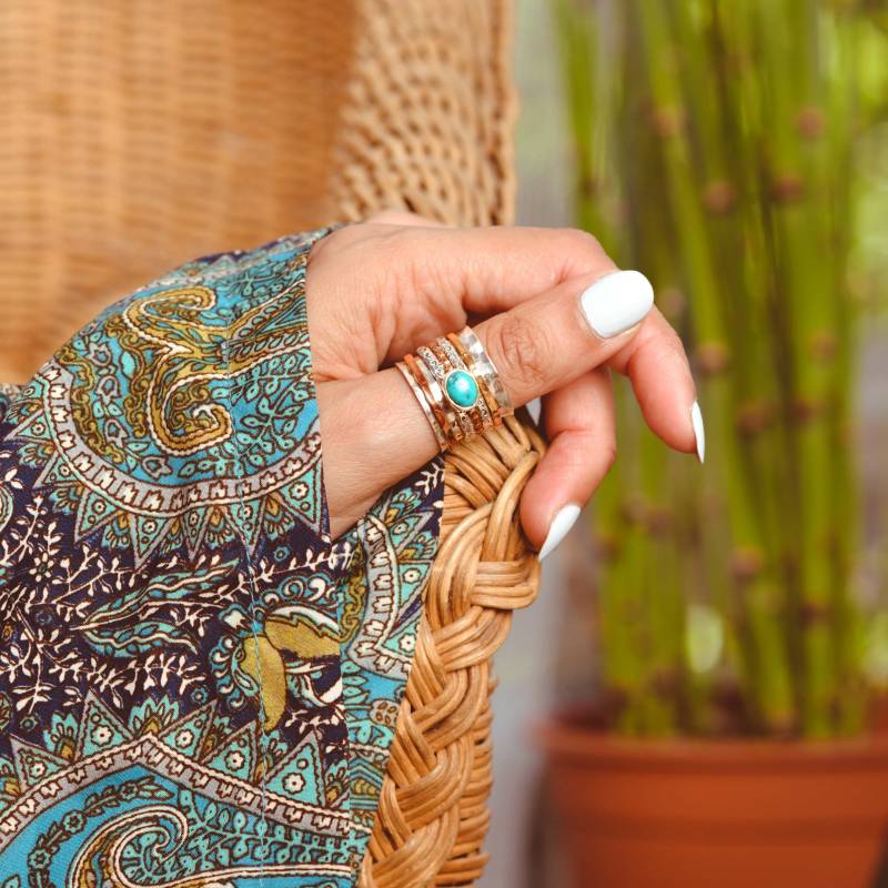 Türkis Ring, Fidget Angst Sterling Silber Ring Für Frauen, Sorgen Spinner Meditation Blau Stein Boho Chunky von BohoMagicSilver