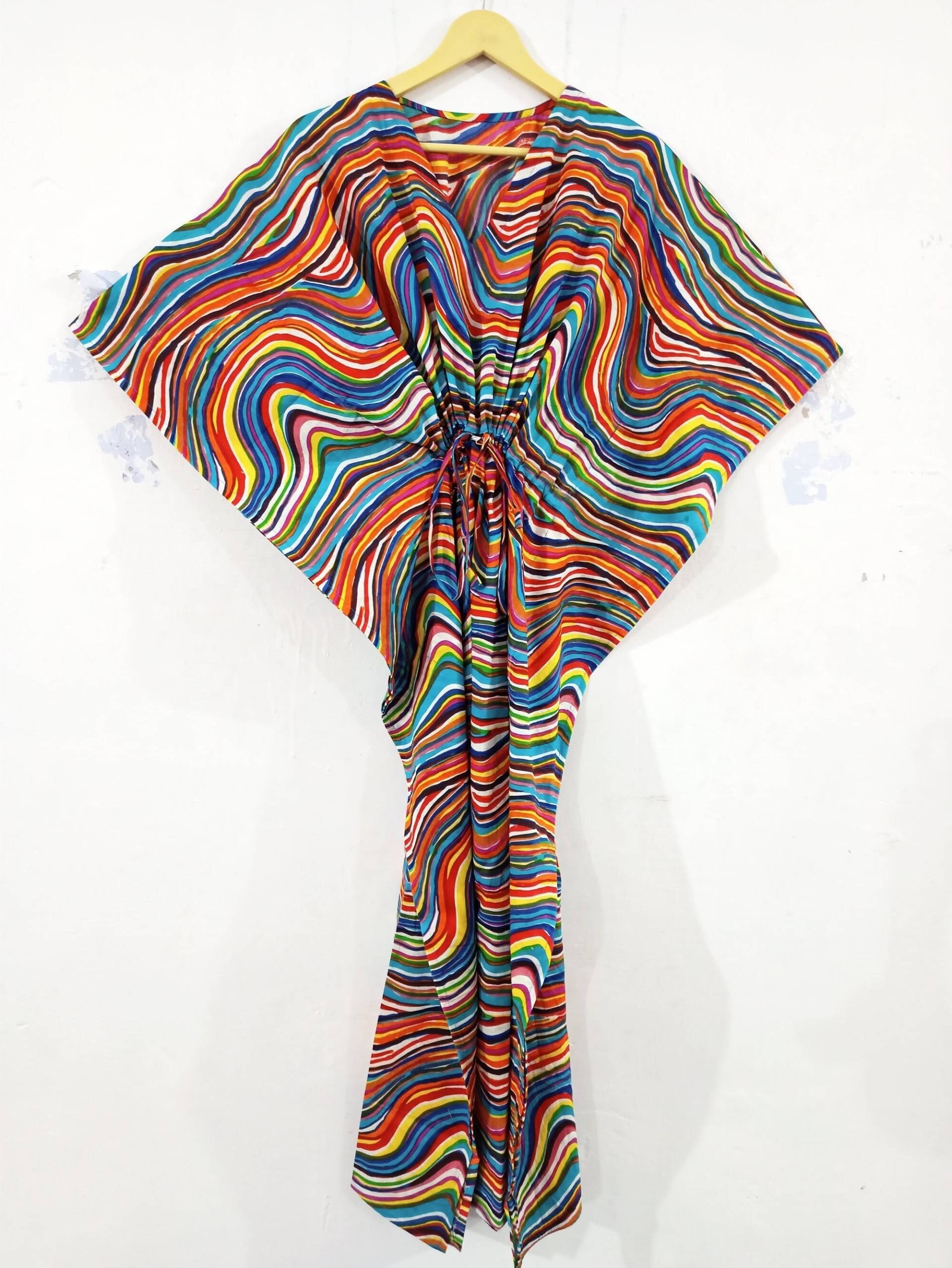 Regenbogen Baumwolle Kaftan Kleid, Strand Cover Up, Frauen Nachtwäsche Maxi Geschenke Für Sie von BohoRobes