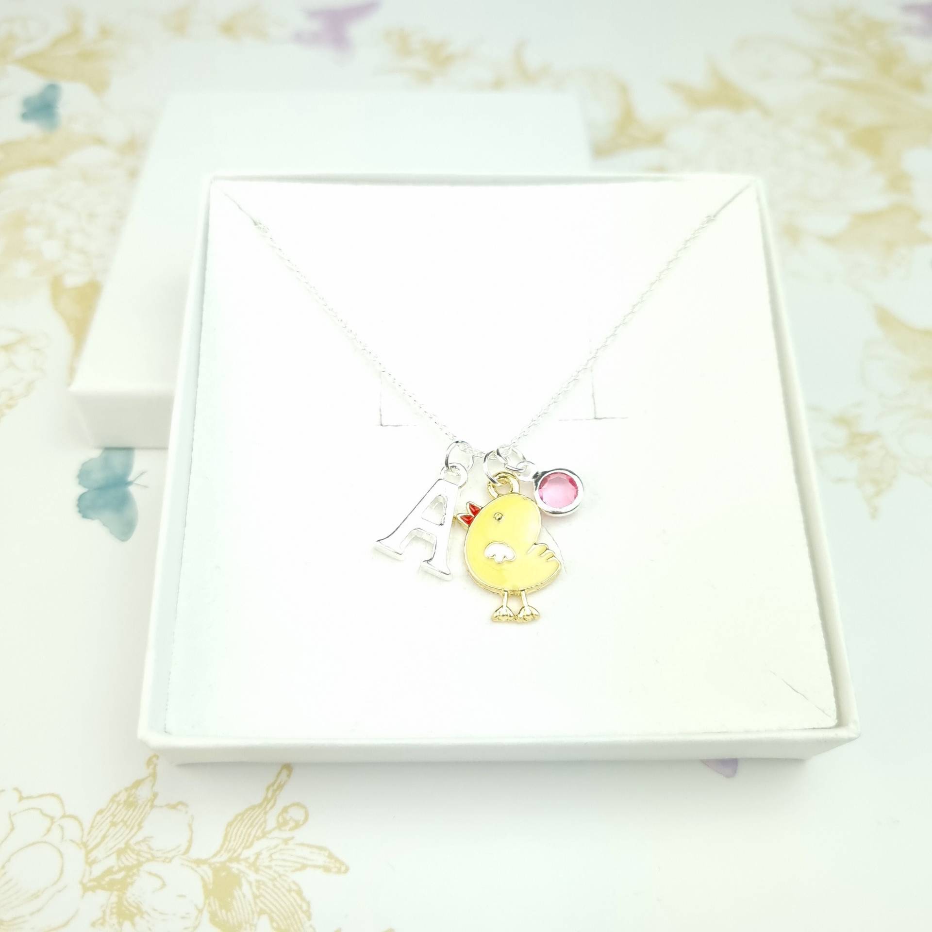 Osterküken Personalisierte Halskette, Gelbes Baby Küken, Patentochter Geschenk, Ostergeschenk Für Mädchen, Osterschmuck Kinder, Frühling von BohoSilverGifts