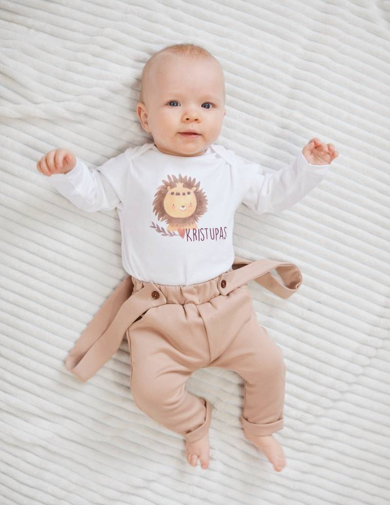 Beige Junge Trägerhose Kleinkind Haremshose Mit Hosenträgern Taufe Hose Fliege Set 1 von BohoVaikai