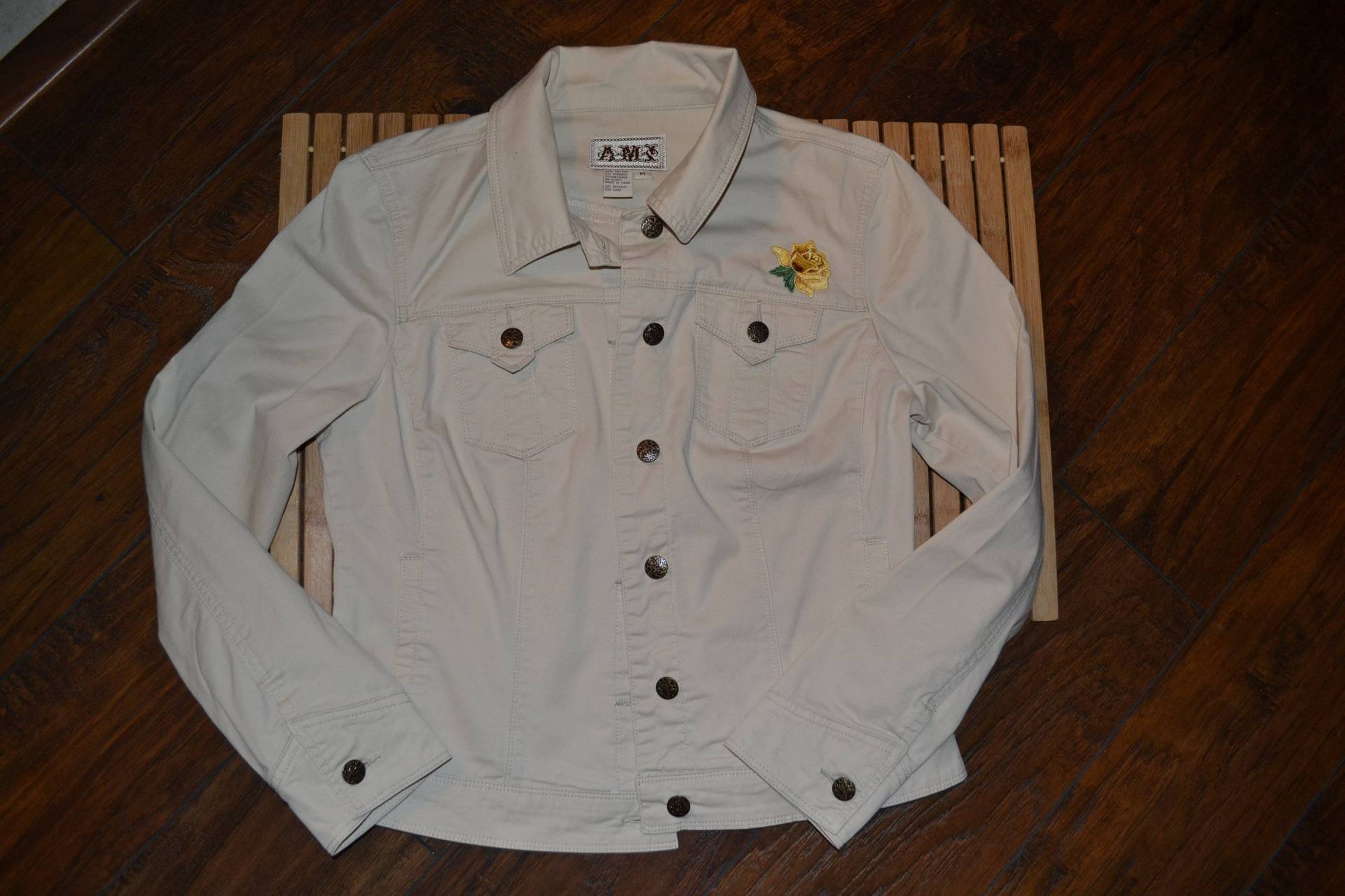 Amx Jacke, Hippie Chic Handgemachte Beige Animal Print Damen Jacke Größe M von BohoVintageVillage