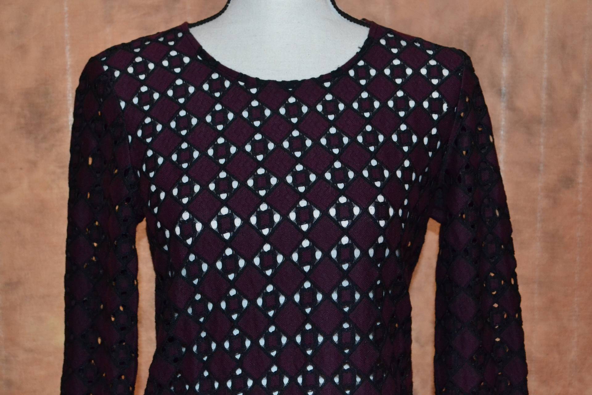 Banane Republik Damen Bluse Shirt Top Aubergine Cut Out Schwarz Und Lila Weben Steampunk Goth Langarm von BohoVintageVillage