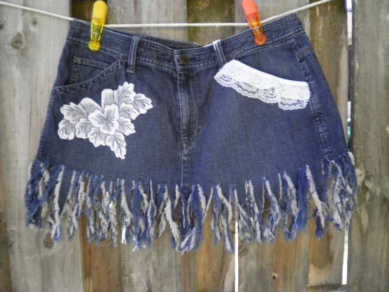 Benutzerdefinierte Ralph Lauren Jeansrock Damen Vintage Upcycled Distressed Spitze Hinzugefügt Hippie Boho Tattered Flirty Geschenk Für Sie Sz. Groß von BohoVintageVillage