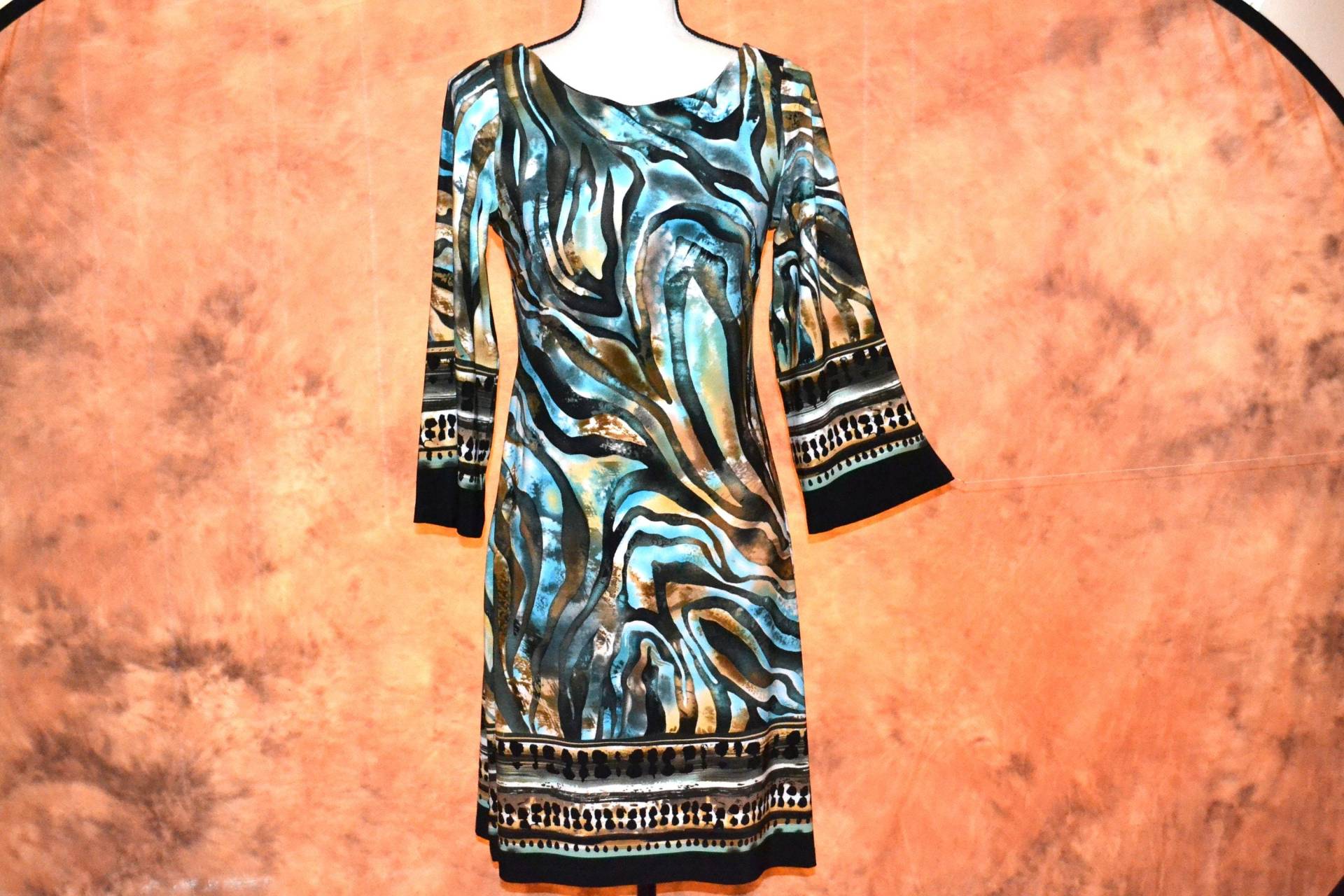 Business Kleid Knielang 3/4 Ärmel Elegant Büro Kleidung Aquarell Druck Arbeitskleidung Pullover von BohoVintageVillage