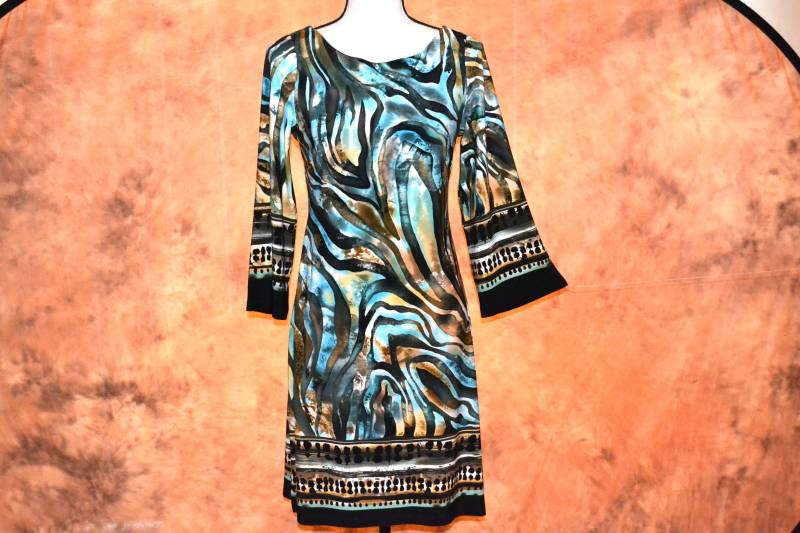 Business Kleid Knielang 3/4 Ärmel Elegant Büro Kleidung Aquarell Druck Arbeitskleidung Pullover von BohoVintageVillage