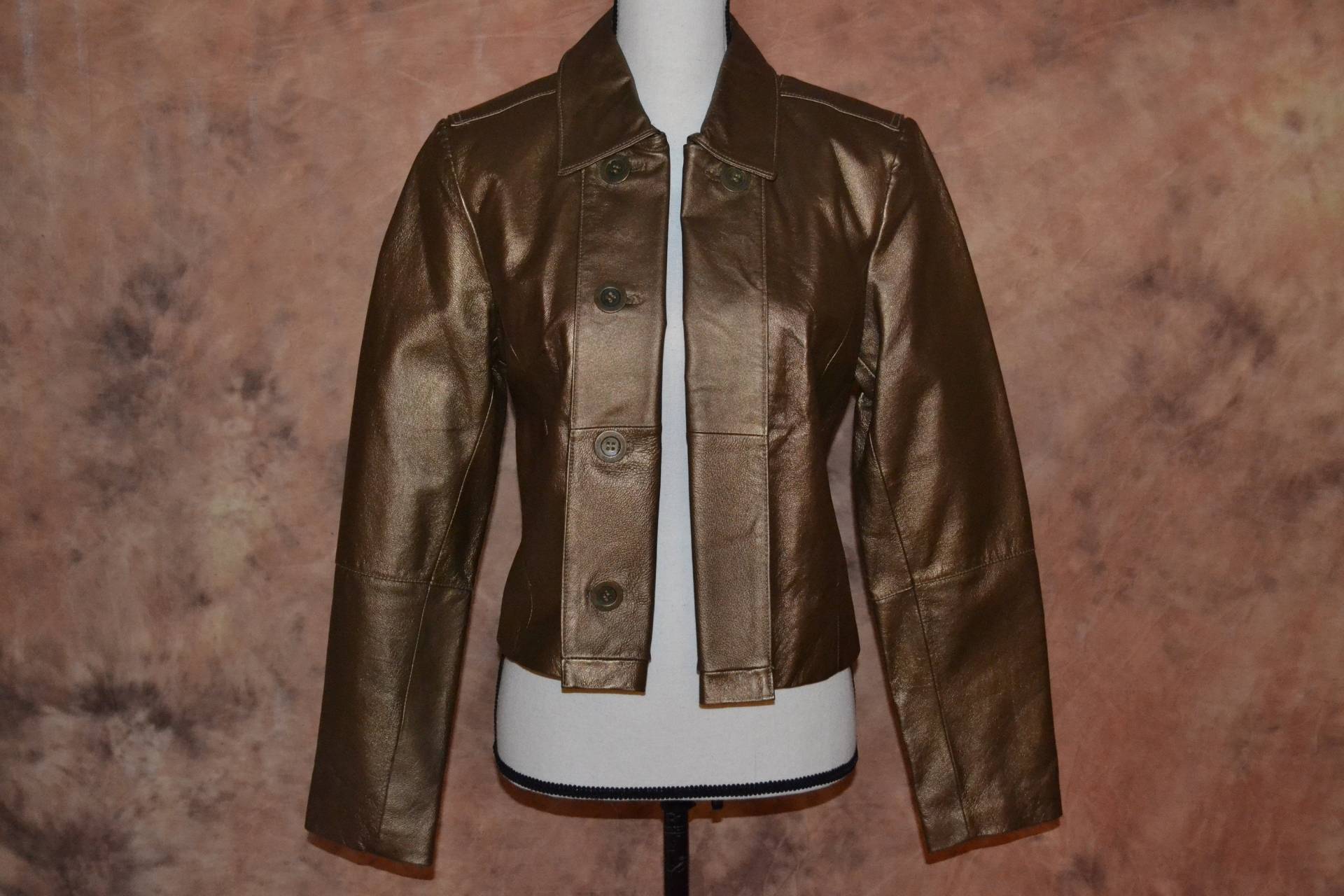 Lederjacke Christina Rotelli Gold Damen Vintage 90Er Goldjacke Gr. M von BohoVintageVillage