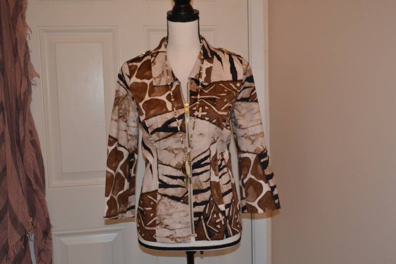 Vintage Chico Jacke, Animal Print Damen 90Er Reißverschluss Mantel Größe M von BohoVintageVillage