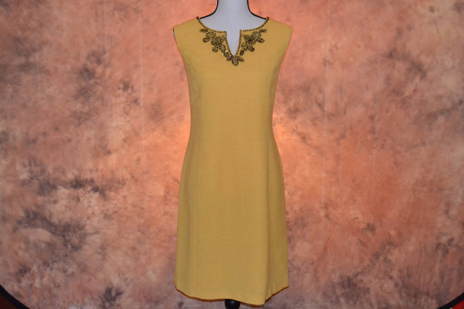 Vintage Gelbe Leinen Kleid Damen 90Er Jahre Ellen Tracy Perlen Ausschnitt Sommer Mantel Büro Bekleidung Arbeit Tragen von BohoVintageVillage